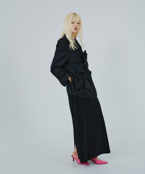 カーヴドスクエアベロアドレス / curved square velour dress