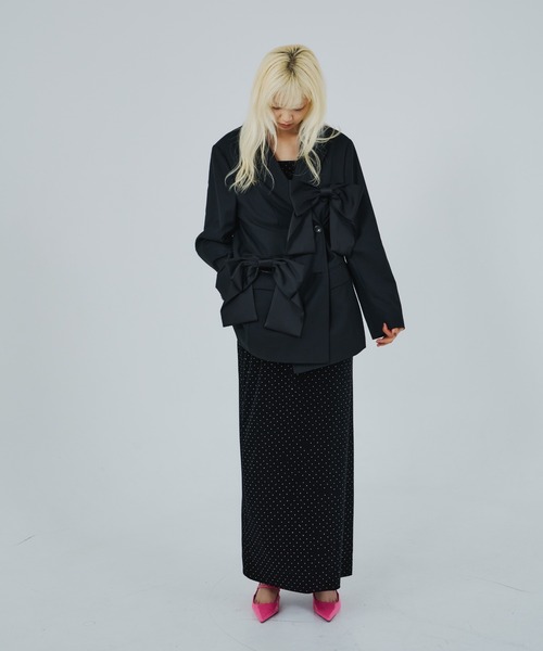 カーヴドスクエアベロアドレス / curved square velour dress（ドレス