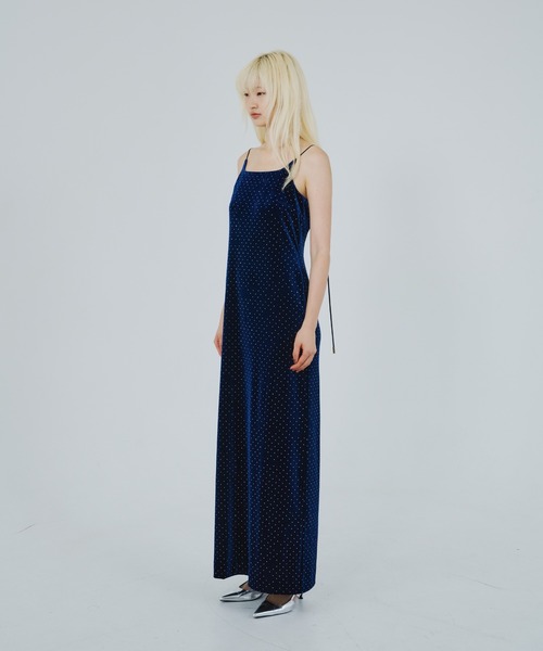 カーヴドスクエアベロアドレス / curved square velour dress