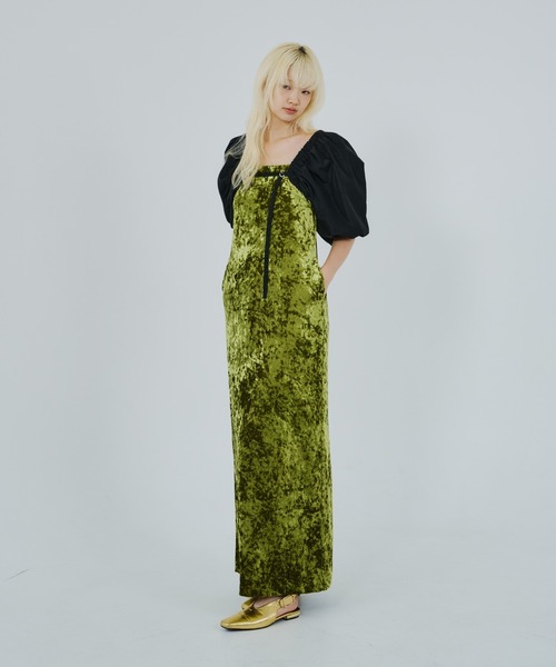 curved square velour dress アンドレスドANDRÉSD curved square velour dress | ANDRESD