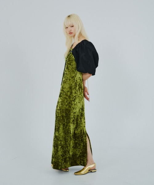 curved square velour dress アンドレスドANDRÉSD カーヴドスクエアベロアドレス / curved square velour dress