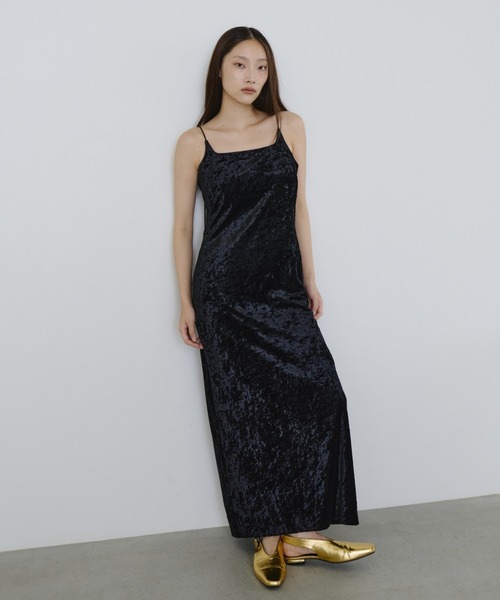 ワンピース ANDRESD curved square velour dress カーヴドスクエアベロアドレス / curved square velour dress