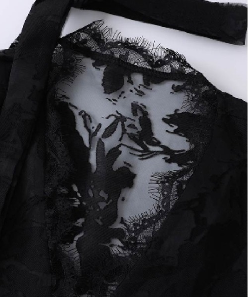 LA POMME petit(ラポミ・プチ)の「French Emboss Lace Tie Shirt(シャツ/ブラウス・レディース・ホワイト/ブラック・FREE)」の6枚目の写真