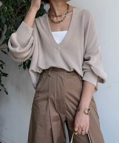 DouDou（ドゥドゥ）の「スキッパープルオーバー（ニット/セーター・レディース・モカ/ベージュ/チャコールグレー・FREE）」の3枚目の写真