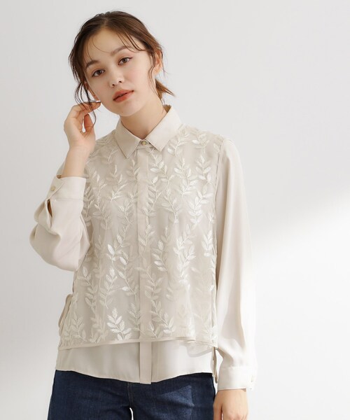 grove(グローブ)の「リーフ刺繍スパンコールベスト&ブラウスセット(シャツ/ブラウス・レディース・アイボリー/ブラック・01/02/03/04/05)」の2枚目の写真