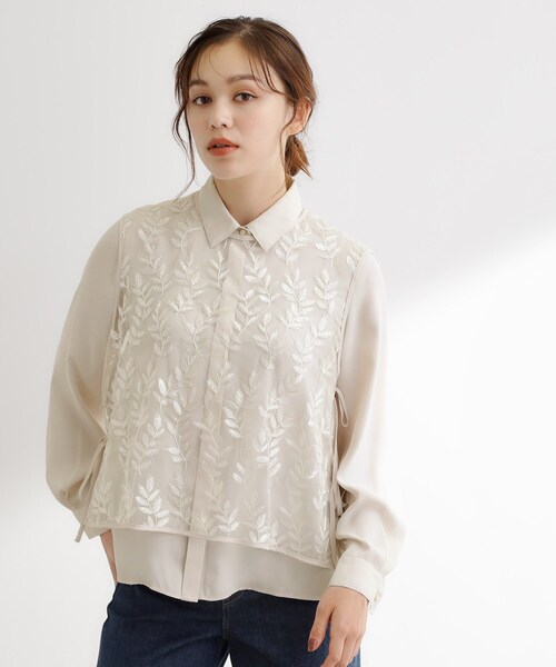 grove(グローブ)の「リーフ刺繍スパンコールベスト&ブラウスセット(シャツ/ブラウス・レディース・アイボリー/ブラック・01/02/03/04/05)」の6枚目の写真