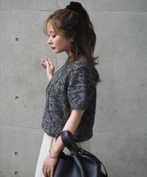 LAULEN（ローレン）の「mohair wool mix knit /モヘアウール半袖ミックスニット（ニット/セーター・レディース・ブラック/パープル/ブラウン・FREE）」の2枚目の写真