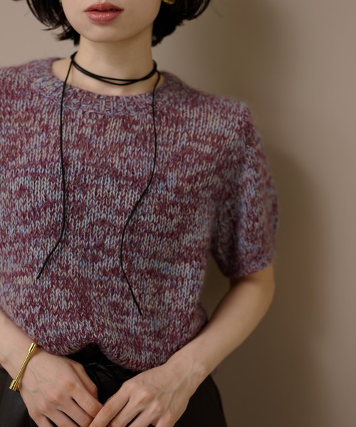 LAULEN（ローレン）の「mohair wool mix knit /モヘアウール半袖ミックスニット（ニット/セーター・レディース・ブラック/パープル/ブラウン・FREE）」の8枚目の写真