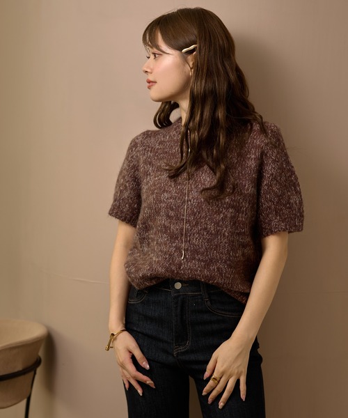LAULEN（ローレン）の「mohair wool mix knit /モヘアウール半袖ミックスニット（ニット/セーター・レディース・ブラック/パープル/ブラウン・FREE）」の15枚目の写真
