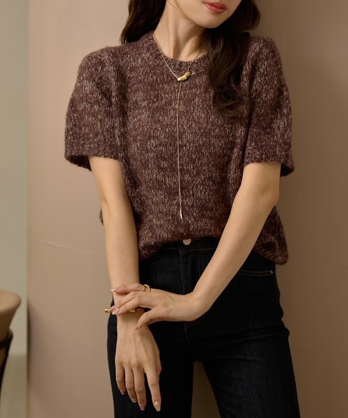 LAULEN（ローレン）の「mohair wool mix knit /モヘアウール半袖ミックスニット（ニット/セーター・レディース・ブラック/パープル/ブラウン・FREE）」の18枚目の写真