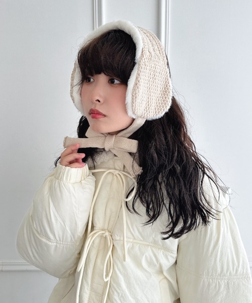セール】ケーブルニットファーイヤーマフ（イヤーマフ）｜Loueme