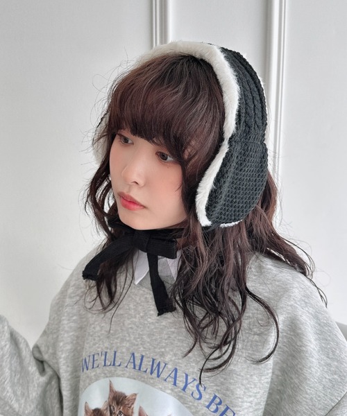 セール】ケーブルニットファーイヤーマフ（イヤーマフ）｜Loueme