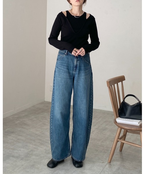 She's Closet(シーズクローゼット)の「タンクトップレイヤード風深Vネック長袖ニットトップス(ニット/セーター・レディース・ブラウン/チャコールグレー/アイボリー/ブラック・FREE)」の21枚目の写真