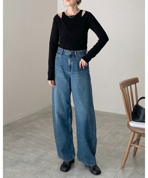 She's Closet(シーズクローゼット)の「タンクトップレイヤード風深Vネック長袖ニットトップス(ニット/セーター・レディース・ブラウン/チャコールグレー/アイボリー/ブラック・FREE)」の22枚目の写真