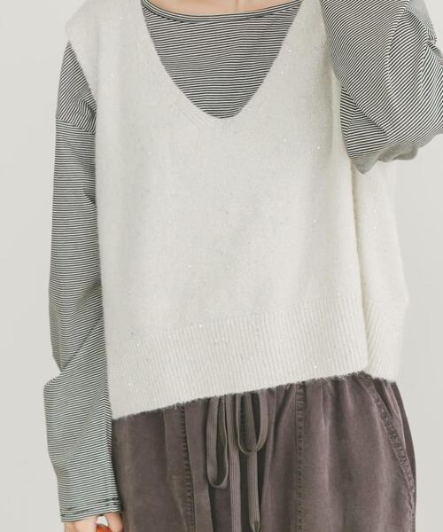 セール】スパンコールVネックニットベスト（ニット/セーター）｜ITEMS