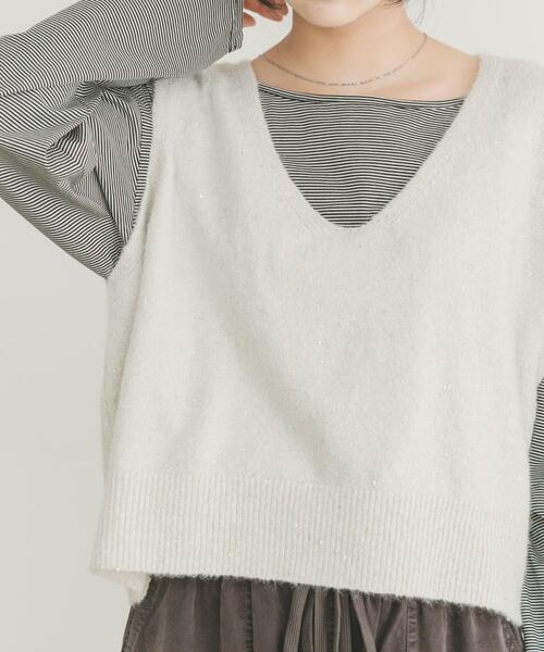 セール】スパンコールVネックニットベスト（ニット/セーター）｜ITEMS