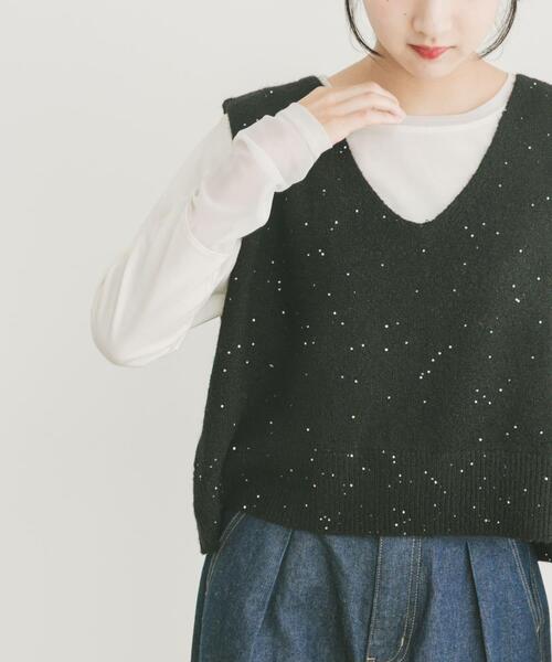 セール】スパンコールVネックニットベスト（ニット/セーター）｜ITEMS