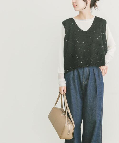 セール】スパンコールVネックニットベスト（ニット/セーター）｜ITEMS