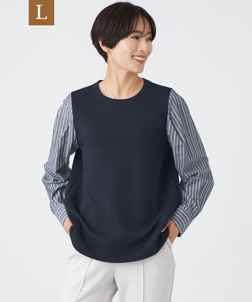 EVEX by KRIZIA(エヴェックスバイクリツィア)の「【L】【ウォッシャブル】ストライプジャカードコンビプルオーバー(Tシャツ/カットソー・レディース・ブルー系その他2/レッド系その他3/ダークネイビー・44)」の2枚目の写真