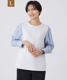 【L】【ウォッシャブル】ストライプジャカードコンビプルオーバー