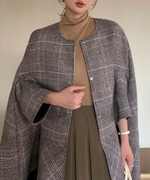 ノーカラージャケット ポンチョ ポンチ素材 ノーカラー ジャケット[品番：AZ000003674]｜andme