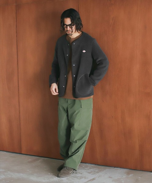 DANTON / メンズ フリース カラーレス ジャケット（ノーカラー