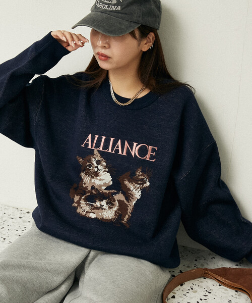 PUBLUX（パブリュクス）の「PUBLUX/パブリュクス 3 キャット デザイン ハイゲージ ニット　限定展開（ニット/セーター・レディース・チャコールグレー/ブラック/ネイビー・SMALL/MEDIUM/LARGE）」の3枚目の写真