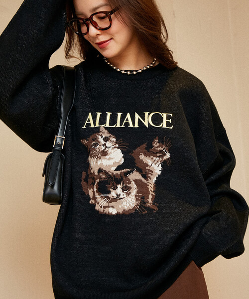 PUBLUX（パブリュクス）の「PUBLUX/パブリュクス 3 キャット デザイン ハイゲージ ニット　限定展開（ニット/セーター・レディース・チャコールグレー/ブラック/ネイビー・SMALL/MEDIUM/LARGE）」の2枚目の写真