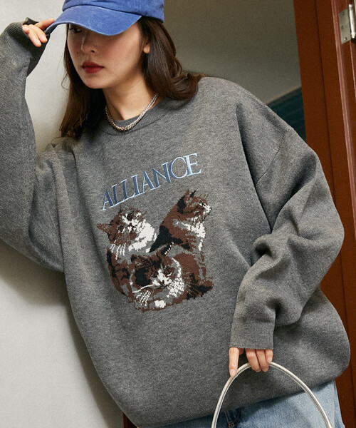 PUBLUX（パブリュクス）の「PUBLUX/パブリュクス 3 キャット デザイン ハイゲージ ニット　限定展開（ニット/セーター・レディース・チャコールグレー/ブラック/ネイビー・SMALL/MEDIUM/LARGE）」の17枚目の写真