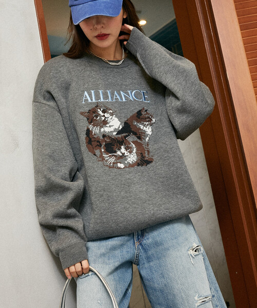 PUBLUX（パブリュクス）の「PUBLUX/パブリュクス 3 キャット デザイン ハイゲージ ニット　限定展開（ニット/セーター・レディース・チャコールグレー/ブラック/ネイビー・SMALL/MEDIUM/LARGE）」の18枚目の写真