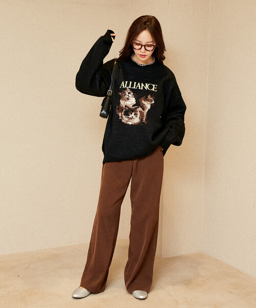 PUBLUX（パブリュクス）の「PUBLUX/パブリュクス 3 キャット デザイン ハイゲージ ニット　限定展開（ニット/セーター・レディース・チャコールグレー/ブラック/ネイビー・SMALL/MEDIUM/LARGE）」の4枚目の写真