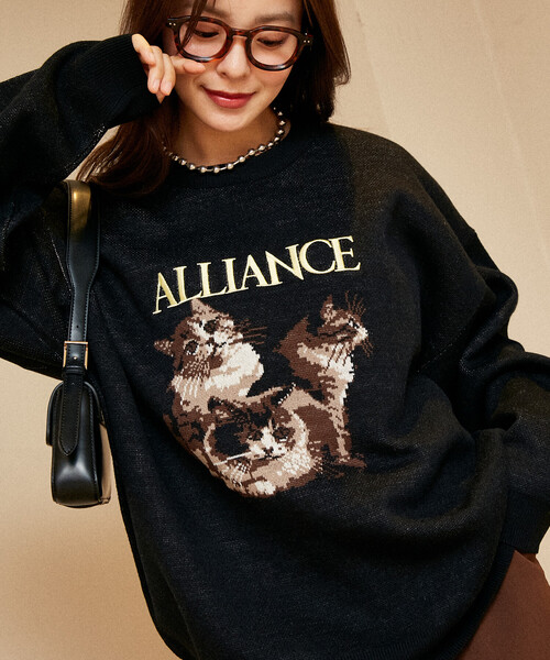 PUBLUX（パブリュクス）の「PUBLUX/パブリュクス 3 キャット デザイン ハイゲージ ニット　限定展開（ニット/セーター・レディース・チャコールグレー/ブラック/ネイビー・SMALL/MEDIUM/LARGE）」の7枚目の写真