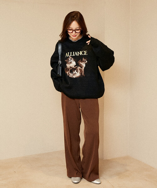 PUBLUX（パブリュクス）の「PUBLUX/パブリュクス 3 キャット デザイン ハイゲージ ニット　限定展開（ニット/セーター・レディース・チャコールグレー/ブラック/ネイビー・SMALL/MEDIUM/LARGE）」の8枚目の写真