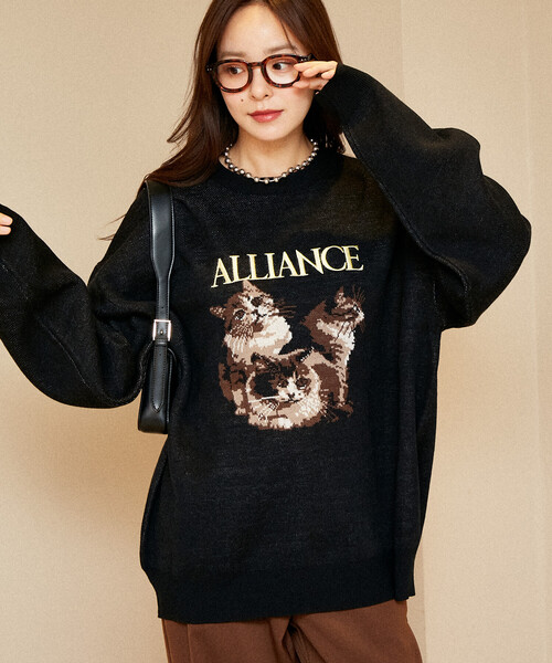 PUBLUX（パブリュクス）の「PUBLUX/パブリュクス 3 キャット デザイン ハイゲージ ニット　限定展開（ニット/セーター・レディース・チャコールグレー/ブラック/ネイビー・SMALL/MEDIUM/LARGE）」の9枚目の写真