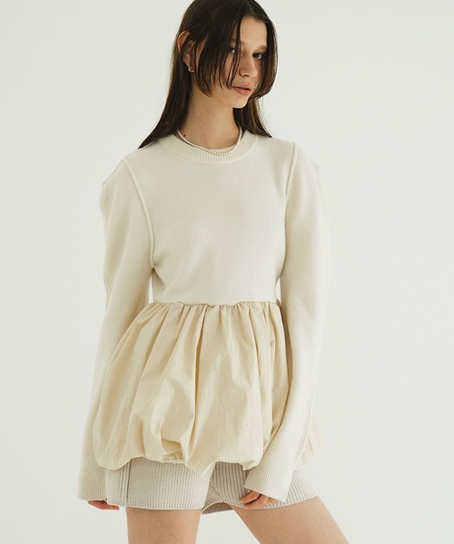 CLANE(クラネ)の「DOCKING POWERSHOULDER KNIT TOPS(ニット/セーター・レディース・ブラック/アイボリー/ベージュ・2/1)」の1枚目の写真