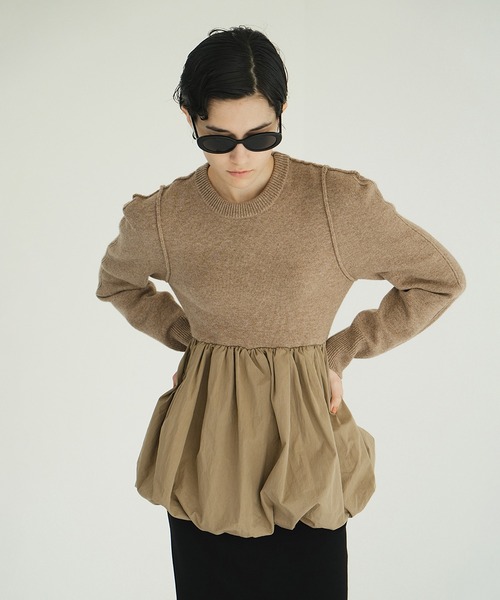 セール】DOCKING POWERSHOULDER KNIT TOPS（ニット/セーター）｜CLANE