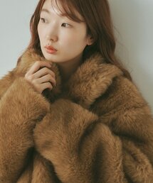 新品未使用ダークブラウン ファーコート ショートジャケット ファーコート ショート丈 フェイクファー」に該当するブラウン