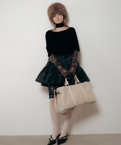 Carmelo（カーメロ）の「Poodle traveling bag / プードル ボア ボストンバッグ（ショルダーバッグ・レディース・アイボリー/ブラック・FREE）」の18枚目の写真