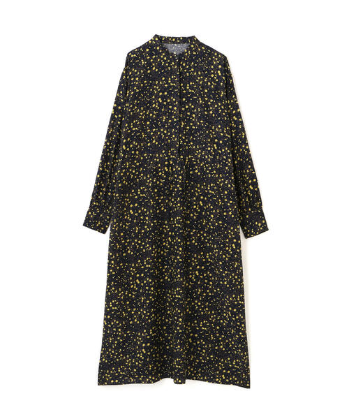 ◇プチフラワープリントブラウジングバンドカラーワンピース