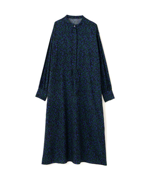 ◇プチフラワープリントブラウジングバンドカラーワンピース