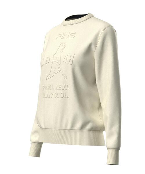 【ホワイト】エンボス加工ウールライククルーネックニットプルオーバー <LADIES LINE> (LADIES) セール】【PING APPAREL】エンボス加工ウールライククルーネックニット