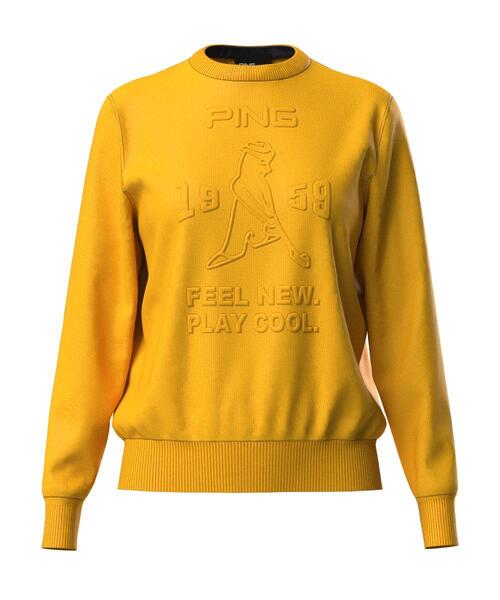 セール】【PING APPAREL】エンボス加工ウールライククルーネックニット