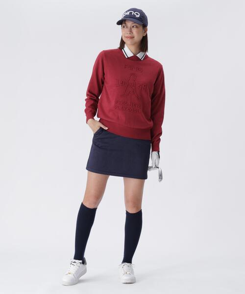 セール】【PING APPAREL】エンボス加工ウールライククルーネックニット