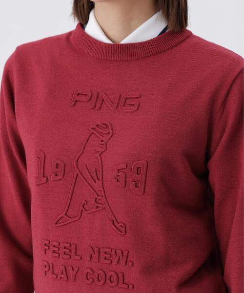 セール】【PING APPAREL】エンボス加工ウールライククルーネックニット
