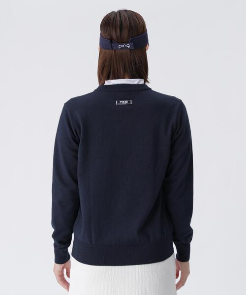 【ホワイト】エンボス加工ウールライククルーネックニットプルオーバー <LADIES LINE> (LADIES) セール】【PING APPAREL】エンボス加工ウールライククルーネックニット