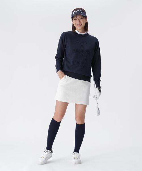 セール】【PING APPAREL】エンボス加工ウールライククルーネックニット