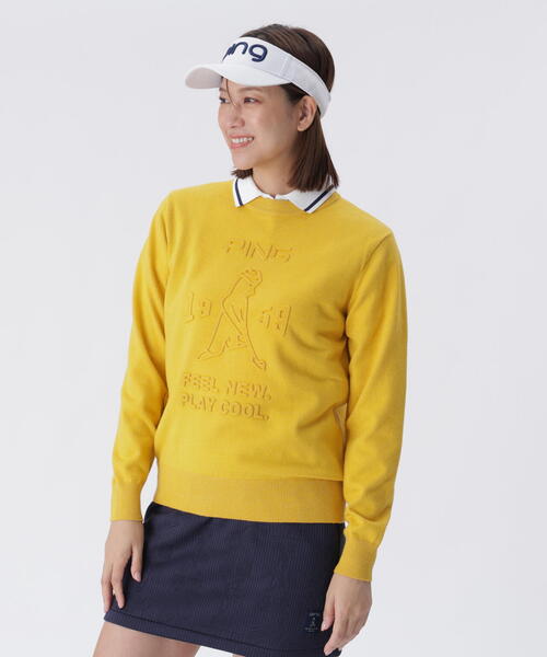 セール】【PING APPAREL】エンボス加工ウールライククルーネックニット