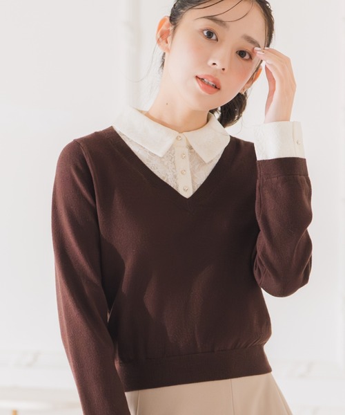 MISCH MASCH(ミッシュマッシュ)の「レースシャツドッキングニット(ニット/セーター・レディース・ブルー/グレー/ブラウン・フリ-)」の1枚目の写真