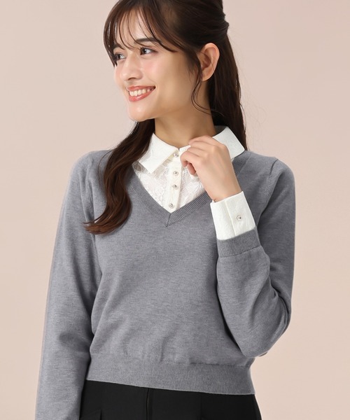 MISCH MASCH(ミッシュマッシュ)の「レースシャツドッキングニット(ニット/セーター・レディース・ブルー/グレー/ブラウン・フリ-)」の2枚目の写真