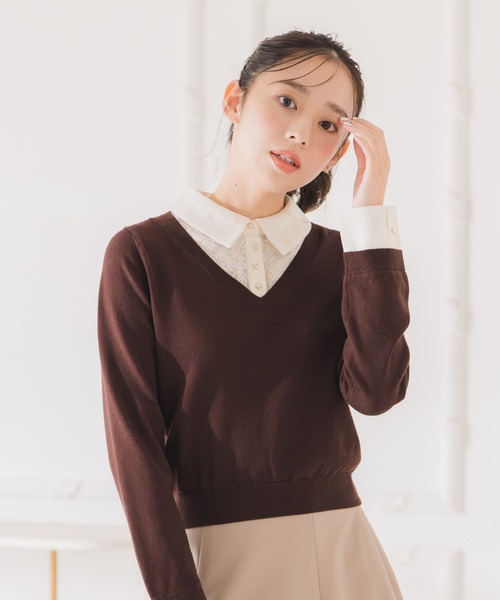 MISCH MASCH(ミッシュマッシュ)の「レースシャツドッキングニット(ニット/セーター・レディース・ブルー/グレー/ブラウン・フリ-)」の11枚目の写真